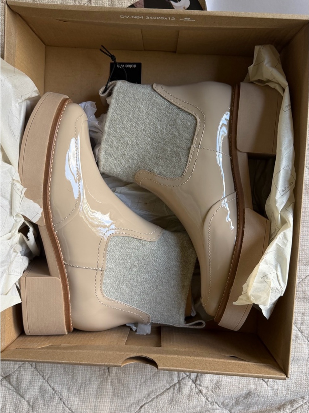 Dolce Vita Beige Chelsea Boot with Light Gray Knit Collar